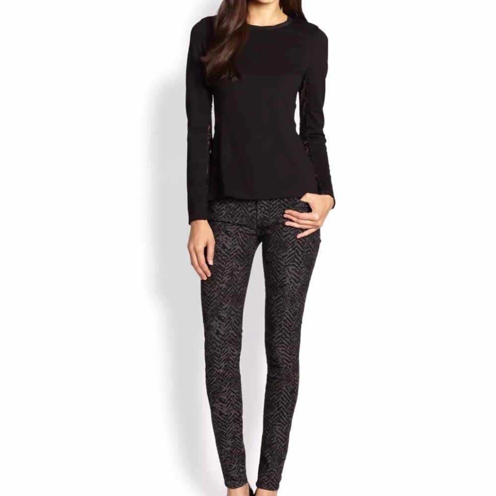 7‎ For All Mankind Chevron The Skinny Jacquard Jeans Women Size 25 Black Grey